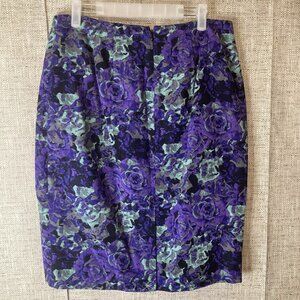 Talbots Skirt Womens Size 8 Purple Straight Pencil Floral Lined Zip Back NWT